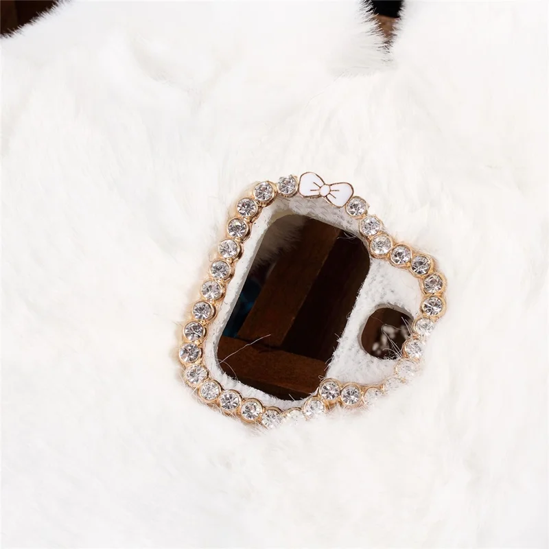Rabbit Shape Fluffy Fur Coated Rhinestone TPU Cell Phone Case for Samsung Galaxy A6 (2018) - White