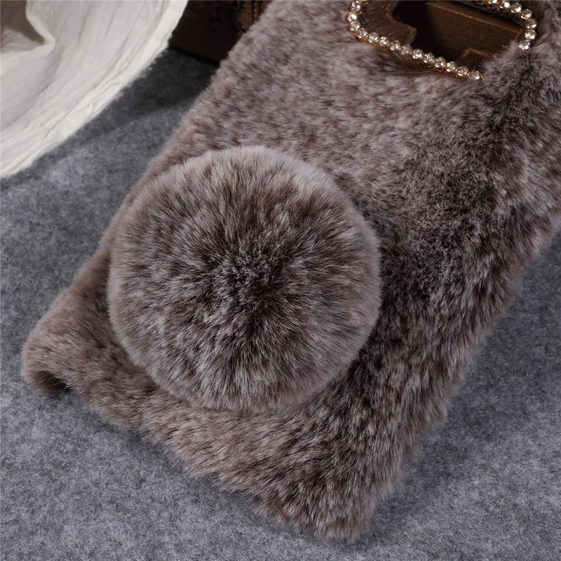 Konijnvormig, pluizig met bont bekleed TPU-rhinestone achterkant mobiele hoes voor Samsung Galaxy Note 9 - Koffie