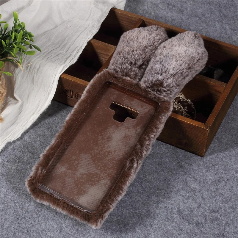 Konijnvormig, pluizig met bont bekleed TPU-rhinestone achterkant mobiele hoes voor Samsung Galaxy Note 9 - Koffie