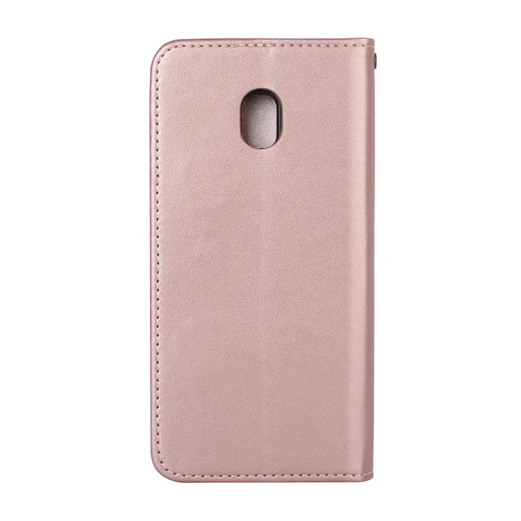 For Samsung Galaxy J3 (2017) EU Version Folio Imprint Butterfly Flower PU Leather Phone Casing - Rose Gold