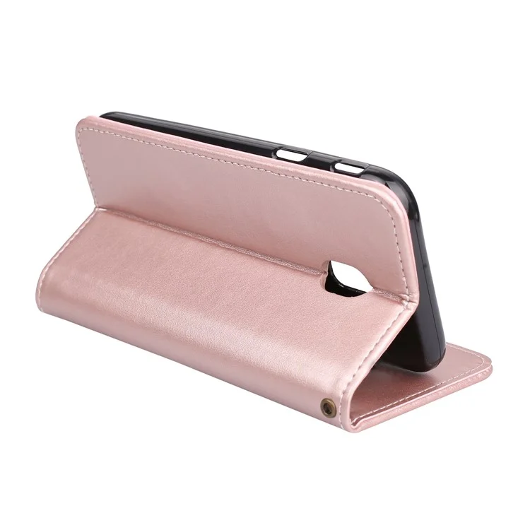 For Samsung Galaxy J3 (2017) EU Version Folio Imprint Butterfly Flower PU Leather Phone Casing - Rose Gold