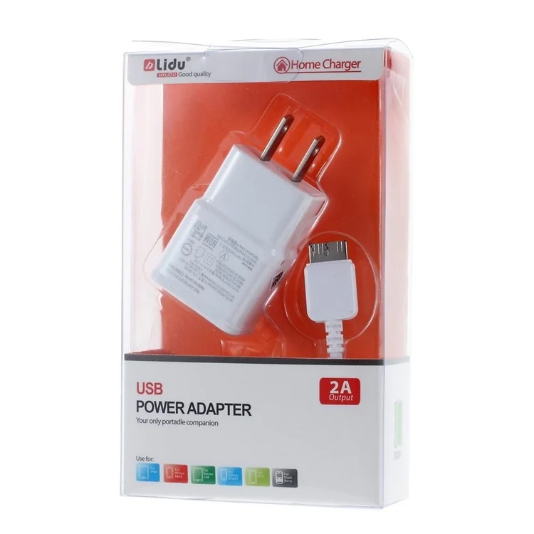 LIDU 2A Travel Charger Adapter + USB 3.0 Charger Cable for Samsung Galaxy Note 3 N9005 / S5 G900 - US Plug