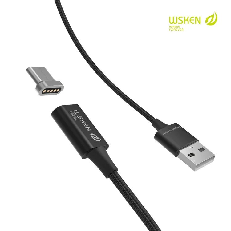 WSKEN X Cable Lite 1m 3A USB Type-C Data Sync Charge Magnetic Cable - Black