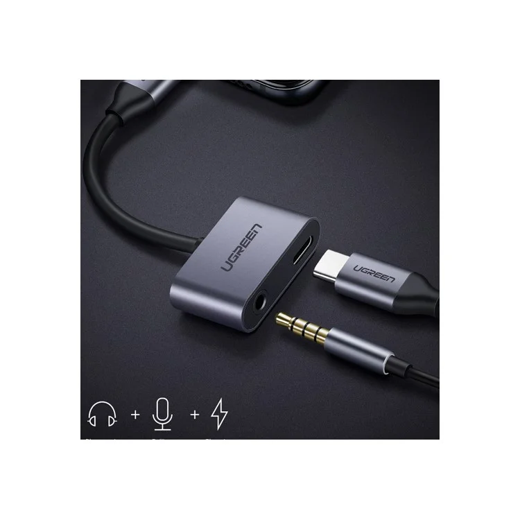 Ugreen USB Type-C a 3,5 mm Jack Aux Audio + Type-C Female Porta Adattatore Del Cavo