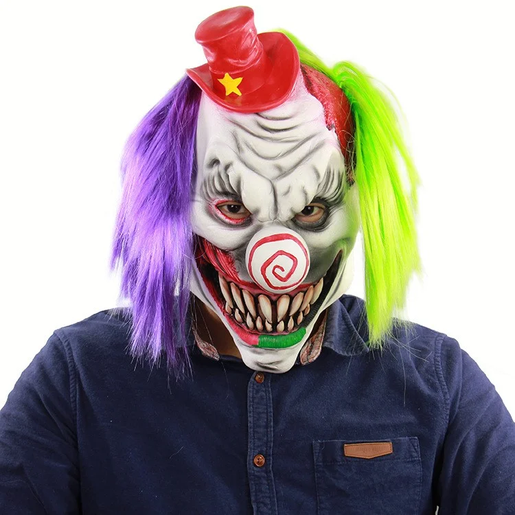 Clown Wearing Red Hat Mask Full Face Halloween Monster Latex Head Mask Party Cosplay Costume
