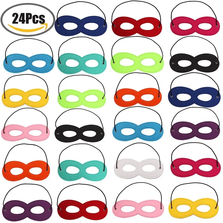 24 PCS Superhero Felt Eye Mask for Kids Halloween Party Cosplay Half Mask with Elastic Ribbon