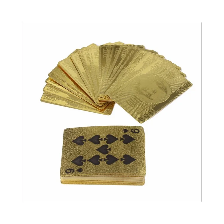 54Pcs Creative Waterproof 100 Dollar Plastic Poker Gold Foil Playing Cards Pokers Set - Gold Color