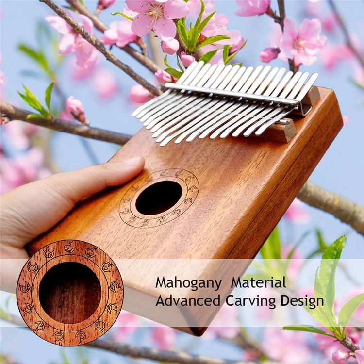 17 Keys Kalimba Thumb Piano with Instruction and Tune Hammer Mahogany Body Metal Tines