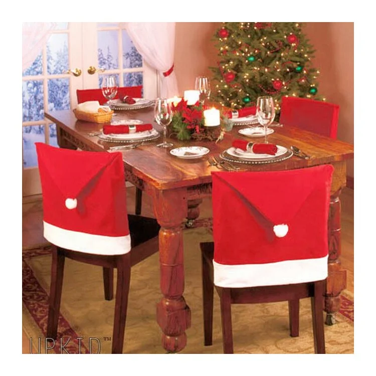 3 Unids / Set Santa Claus Sombrero Silla Atrás Cover Christmas Cena Silla Decoración Casquillo Conjunto Silla Schafers Para Decoraciones Navideñas