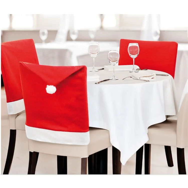 3 Pçs / Conjunto Papai Noel Chapéu Cadeira De Volta Capa De Natal Jantar De Natal Cadeira Decoração Cap Slipcovers Para Decorações De Natal