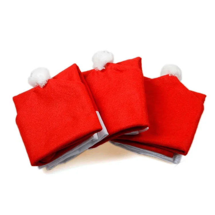 3pcs / Set Santa Claus Chapeau Chaise Arrière Couverture Couverture Dîner De Noël Chaise Décoration Cap De Chaise De Chaise Screwcovers Pour Décorations De Noël