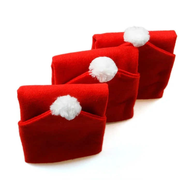 3Pcs/Set Santa Claus Hat Chair Back Cover Christmas Dinner Chair Decoration Cap Set Chair Slipcovers for Christmas Decorations