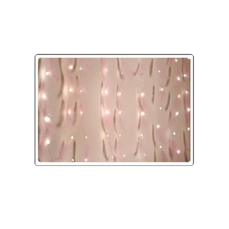 USB Remote Feather Curtain Light String Night Light Wedding Party Decor 3x3m - White