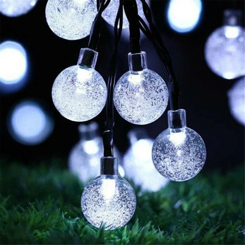 6.5m 30-LED Solar String Ball Lights Outdoor Waterproof Warm White Light Garden Decor - White
