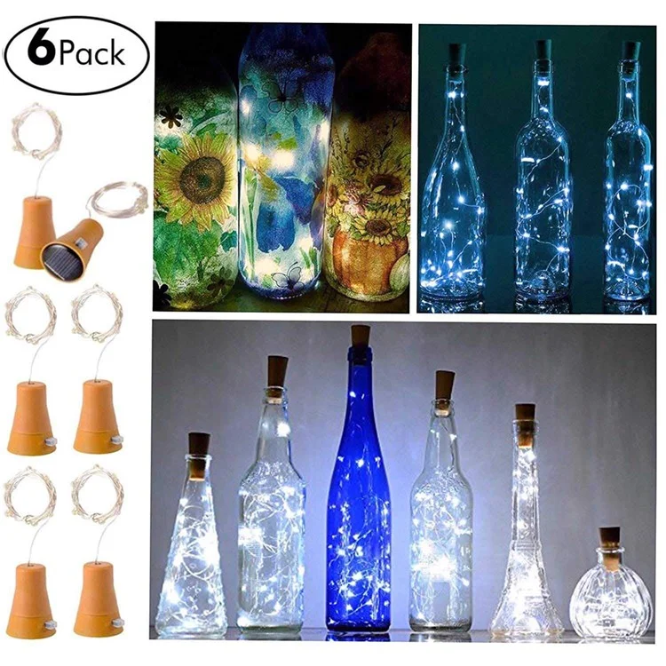 2m 20-LED Waterproof Copper Wire Wine Bottle String Festival Decor (6 PCS/Pack with screws) - White