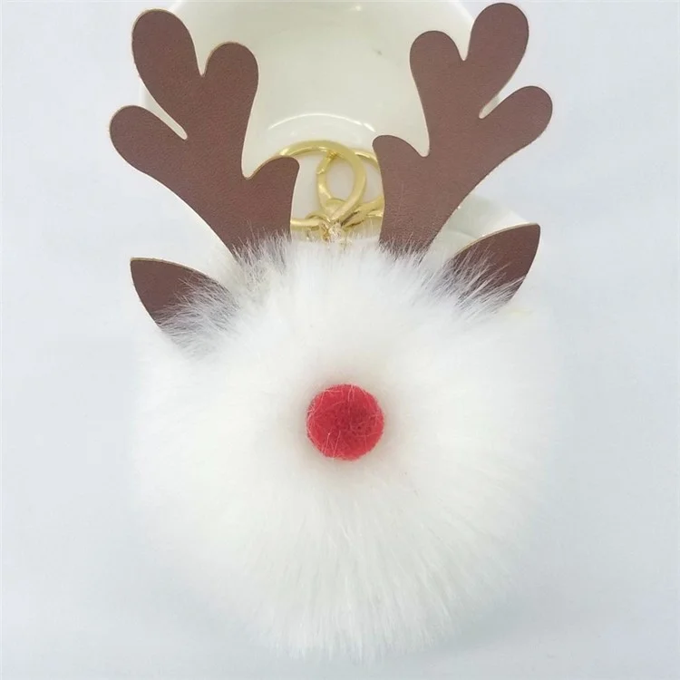 Weihnachten Hängende Anhänger Flaumig Faux Pelz Keychain Für Frauen - Weiß