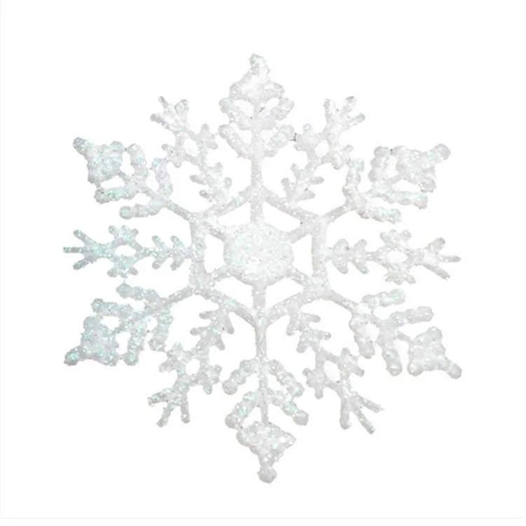 12 piezas/paquete Adornos de Copo de Nieve de Plástico con Purpurina Navideña - Plata