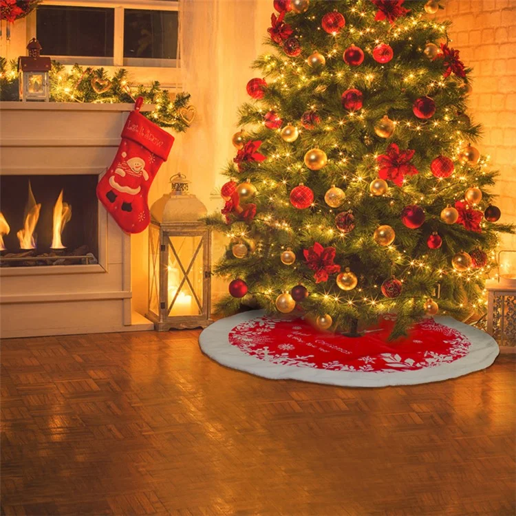 Jupe de sapin de Noël imprimée de flocons de neige de 120 cm Ornement pour arbre de Noël à la maison, dans les centres commerciaux et les hôtels