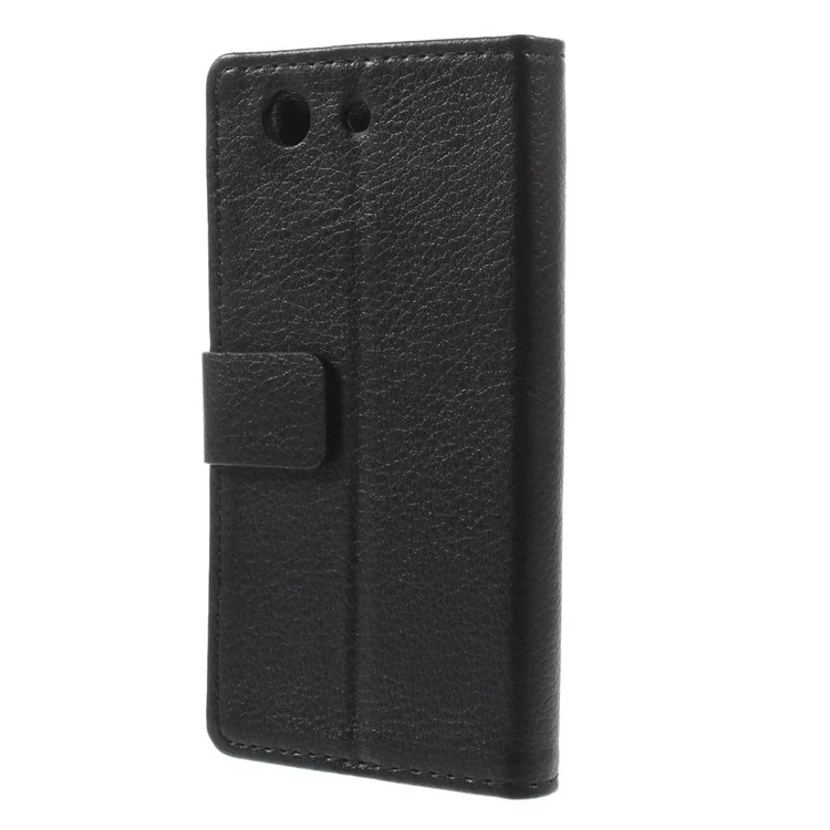 Lychee Texture Wallet Leather Bracket Case for Sony Xperia Z3 Compact D5803 M55w - Black