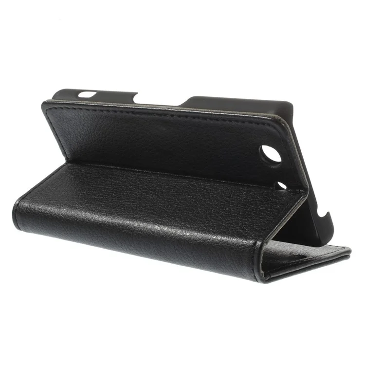 Lychee Texture Wallet Leather Bracket Case for Sony Xperia Z3 Compact D5803 M55w - Black