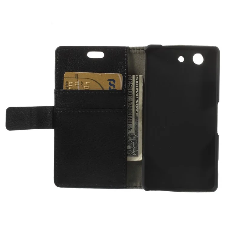 Lychee Texture Wallet Leather Bracket Case for Sony Xperia Z3 Compact D5803 M55w - Black