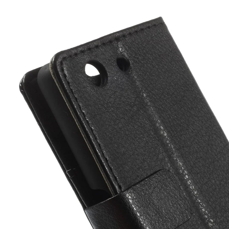 Lychee Texture Wallet Leather Bracket Case for Sony Xperia Z3 Compact D5803 M55w - Black