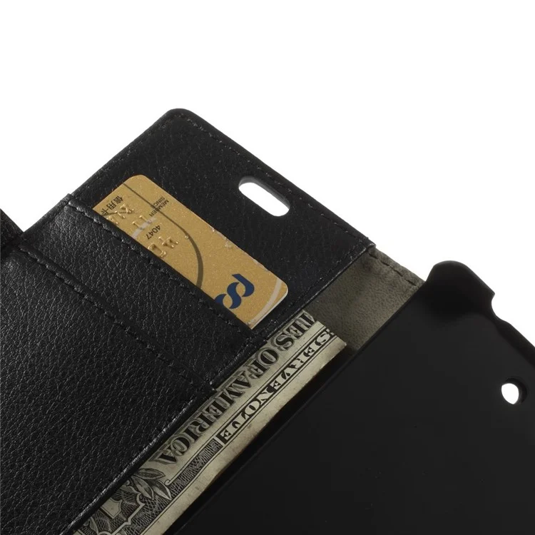 Lychee Texture Wallet Leather Bracket Case for Sony Xperia Z3 Compact D5803 M55w - Black