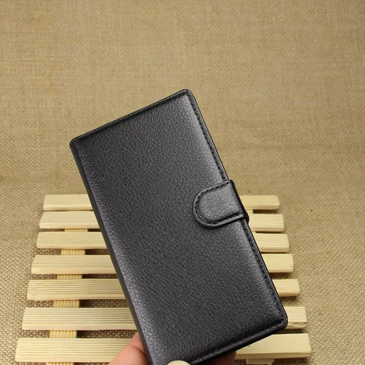 Leather Wallet Case for Sony Xperia M2 Aqua w/ Stand - Black