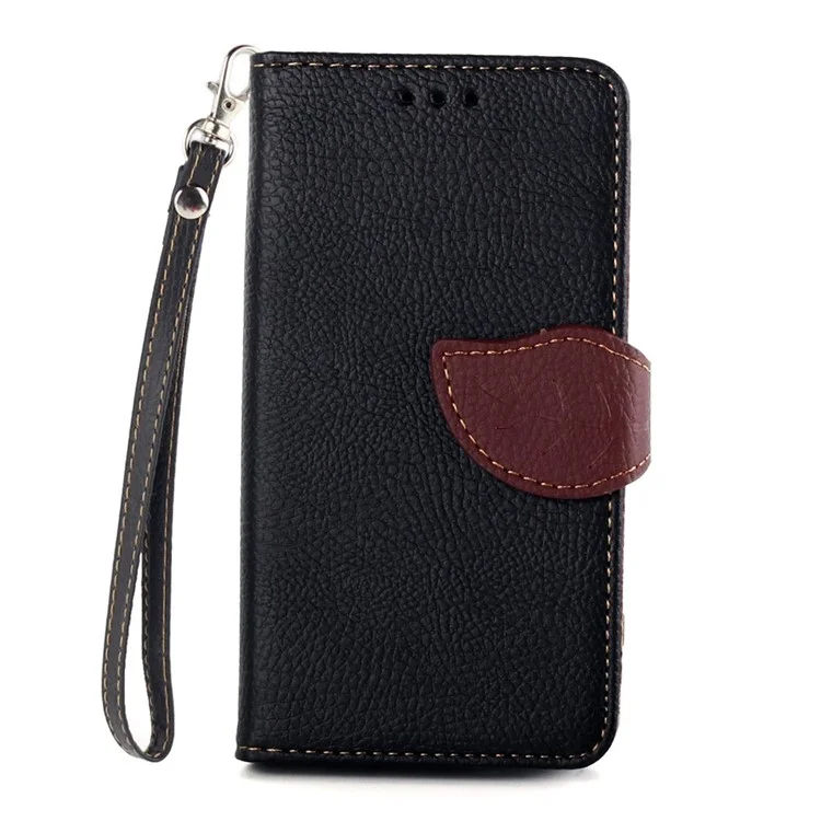 Black for Sony Xperia Z3 Compact Leaf Pattern Leather Wallet Stand Case w/ Lanyard