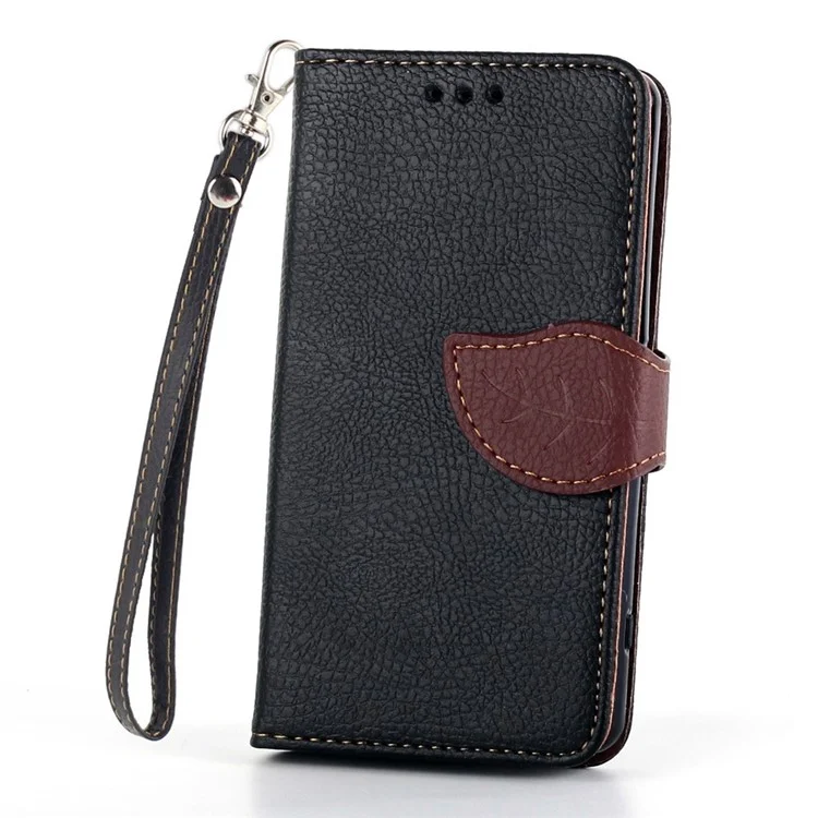Black for Sony Xperia Z3 Compact Leaf Pattern Leather Wallet Stand Case w/ Lanyard