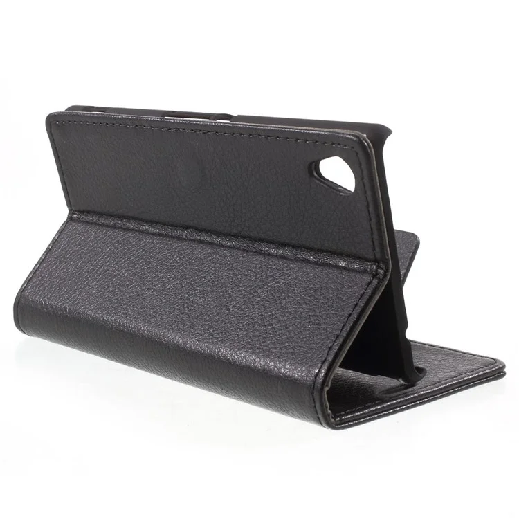 Litchi Texture Leather Wallet Case for Sony M4 Aqua / Aqua Dual with Stand - Black
