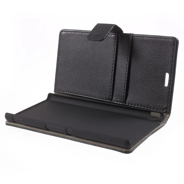 Litchi Texture Leather Wallet Case for Sony M4 Aqua / Aqua Dual with Stand - Black