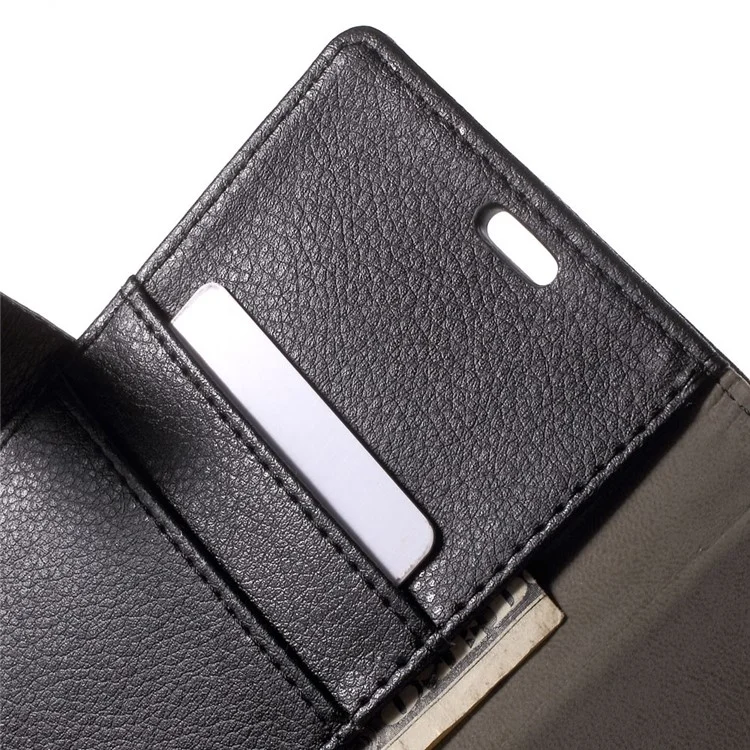 Litchi Texture Leather Wallet Case for Sony M4 Aqua / Aqua Dual with Stand - Black
