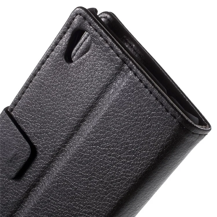 Litchi Texture Leather Wallet Case for Sony M4 Aqua / Aqua Dual with Stand - Black