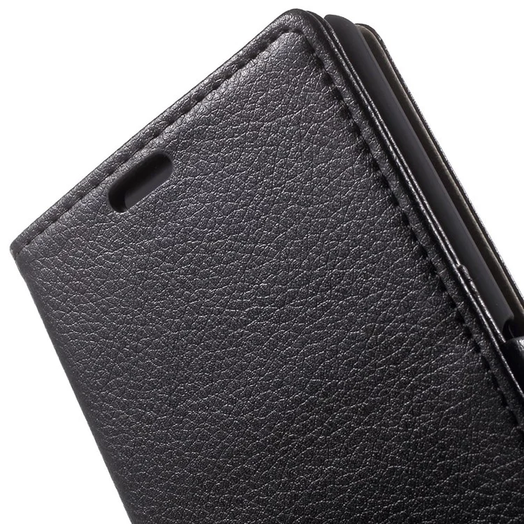 Litchi Texture Leather Wallet Case for Sony M4 Aqua / Aqua Dual with Stand - Black