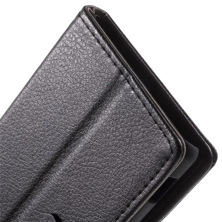 Litchi Texture Leather Wallet Case for Sony M4 Aqua / Aqua Dual with Stand - Black