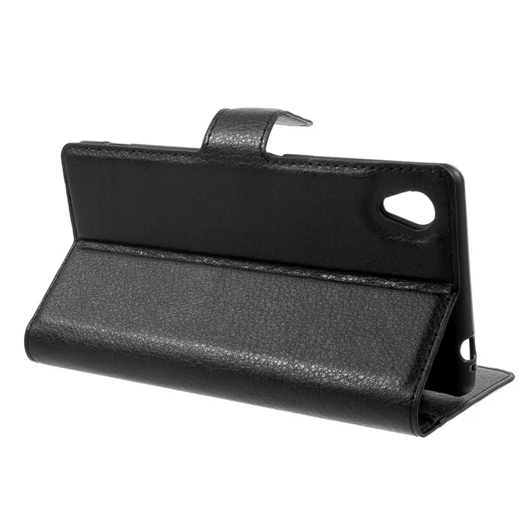 Lychee Skin Leather Wallet Shell for Sony Xperia M4 Aqua / Dual - Black