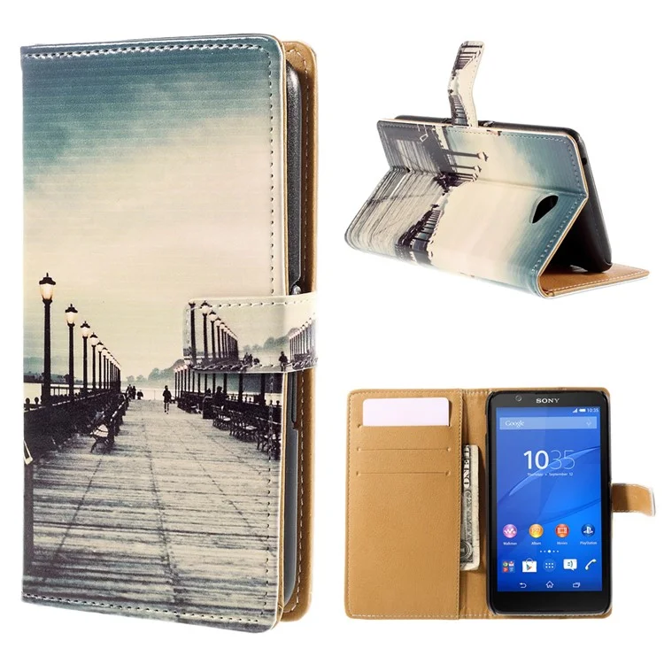 Magnetic Leatherette Case Card Holder for Sony Xperia E4 - Dock at Sunset