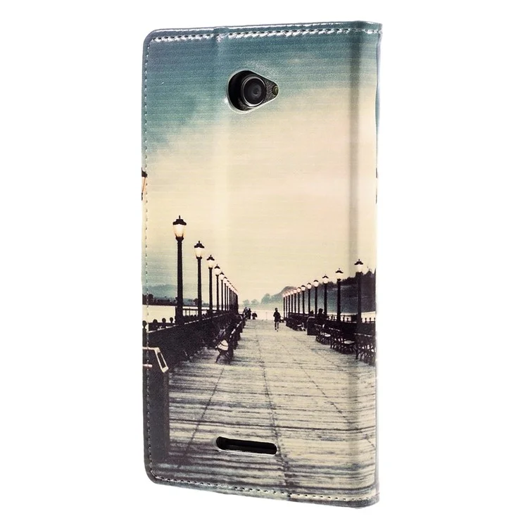Magnetic Leatherette Case Card Holder for Sony Xperia E4 - Dock at Sunset