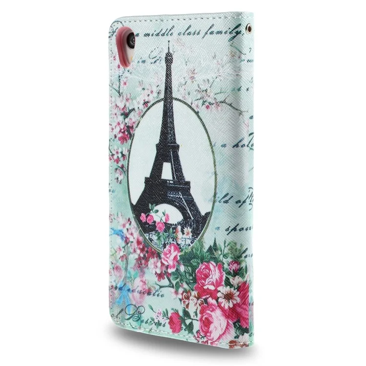 Callfree Patterned Leather Stand Cover for Sony Xperia Z3 D6603 D6643 - Eiffel Tower and Flowers