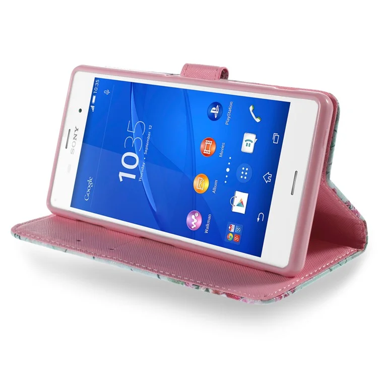 Callfree Patterned Leather Stand Cover for Sony Xperia Z3 D6603 D6643 - Eiffel Tower and Flowers