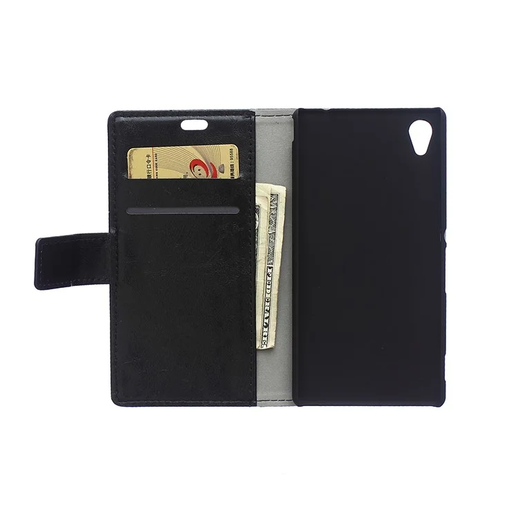 Crazy Horse Wallet Leather Stand Case for Sony Xperia M4 Aqua / Dual - Black