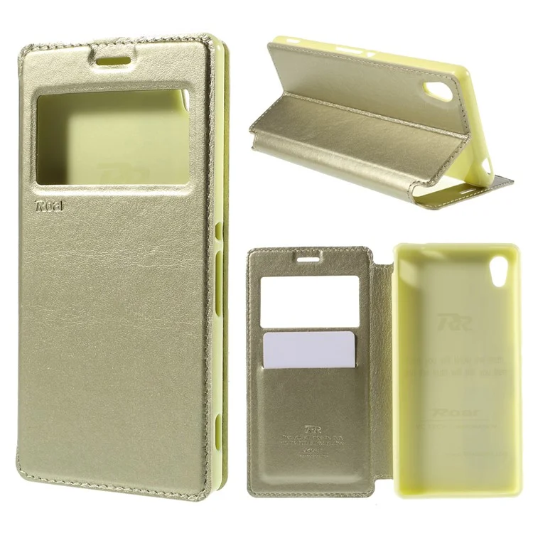 ROAR KOREA for Sony Xperia M4 Aqua / Dual Noble Leather View Case Card Holder - Champagne