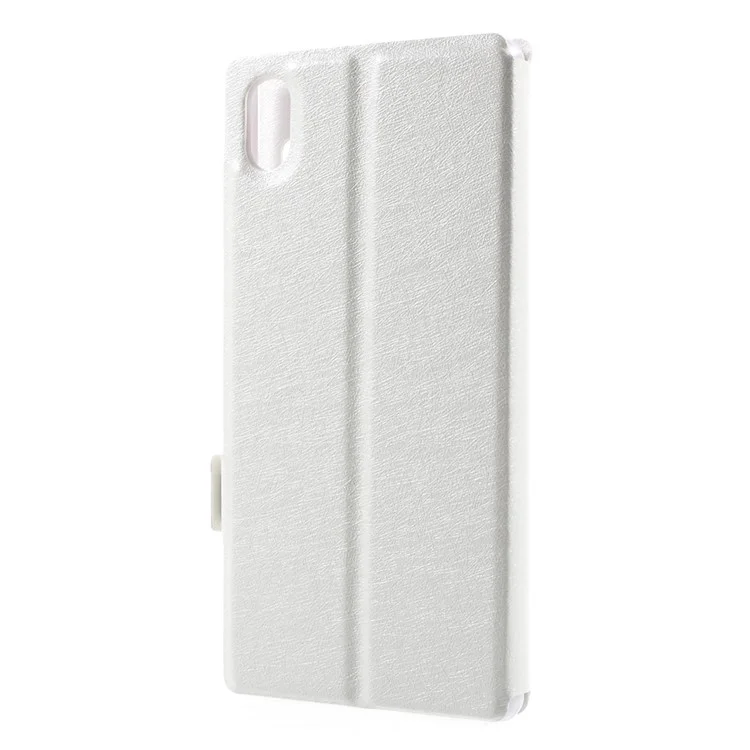 Dual View Windows Silk Texture Leather Stand Cover for Sony Xperia M4 Aqua / Dual - White