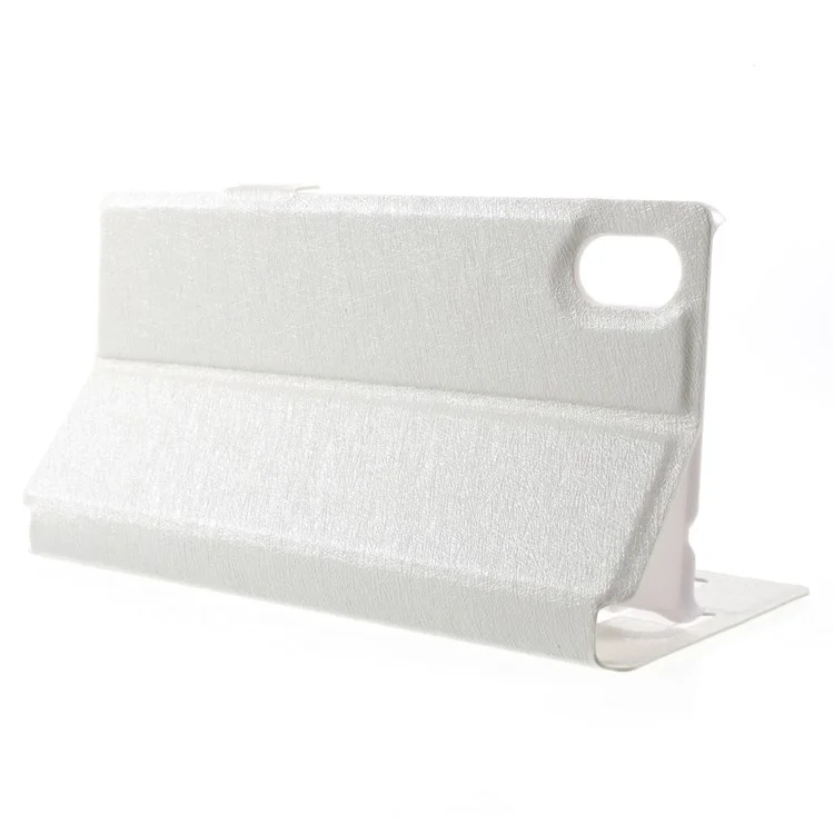 Dual View Windows Silk Texture Leather Stand Cover for Sony Xperia M4 Aqua / Dual - White