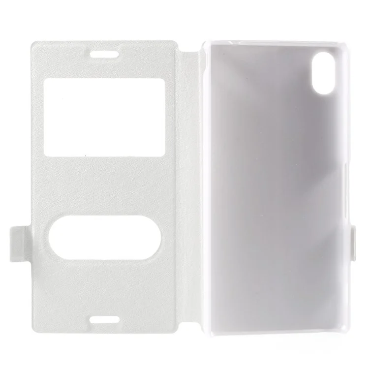 Dual View Windows Silk Texture Leather Stand Cover for Sony Xperia M4 Aqua / Dual - White