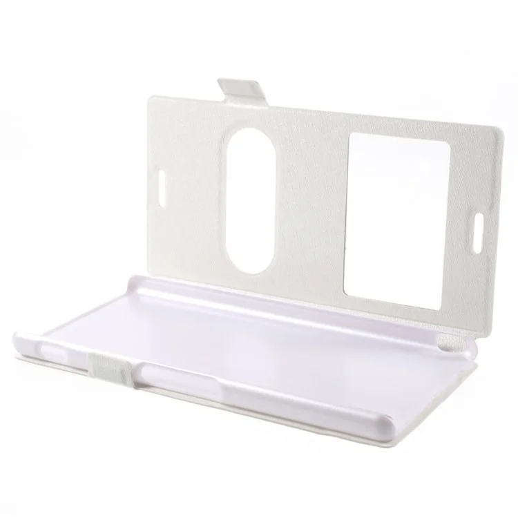 Dual View Windows Silk Texture Leather Stand Cover for Sony Xperia M4 Aqua / Dual - White