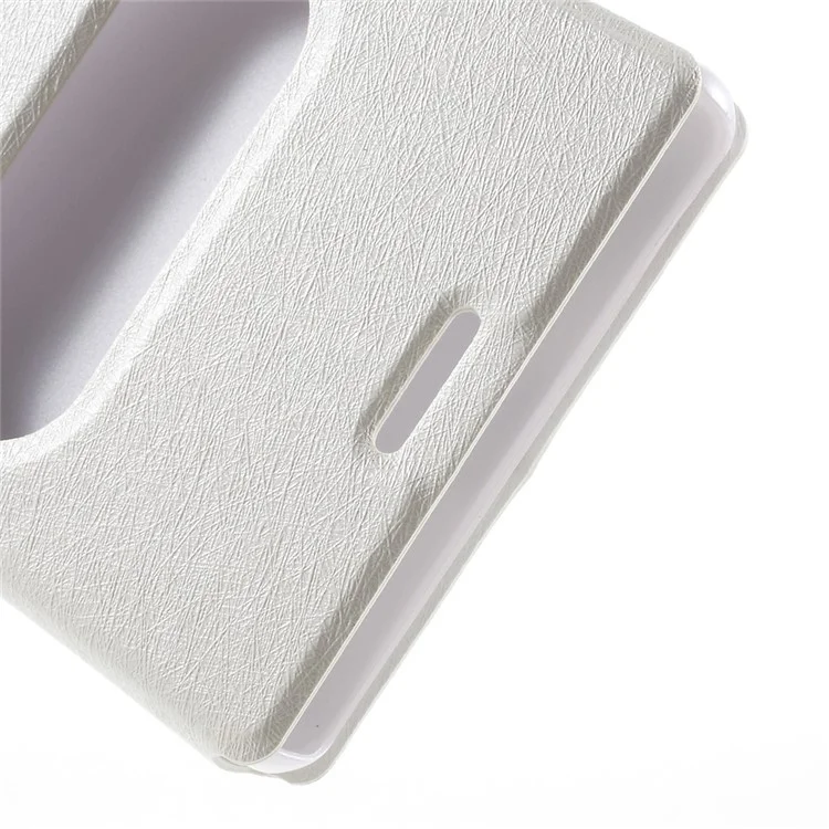 Dual View Windows Silk Texture Leather Stand Cover for Sony Xperia M4 Aqua / Dual - White