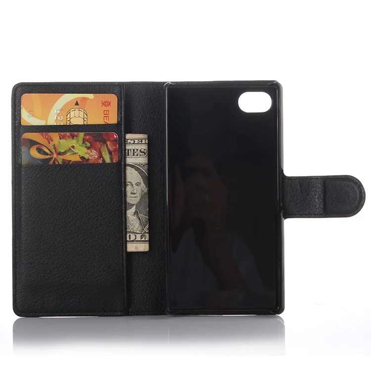 Litchi Skin Wallet Leather Stand Case for Sony Xperia Z5 Compact - Black