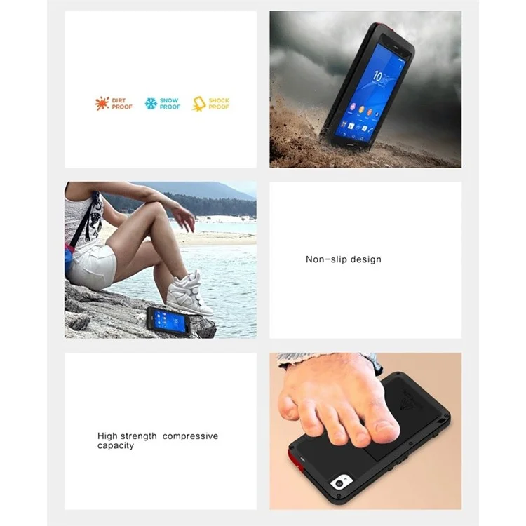 Black LOVE MEI for Sony Xperia Z3 D6603 D6643 Shockproof Dropproof Dustproof Powerful Case